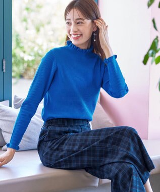 Tiaclasse 【安田美沙子さん着用・洗える】起毛チェック柄ワイドパンツ ネイビー