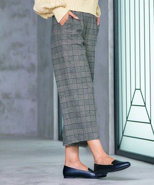 Tiaclasse 【安田美沙子さん着用・洗える】起毛チェック柄ワイドパンツ グリーン