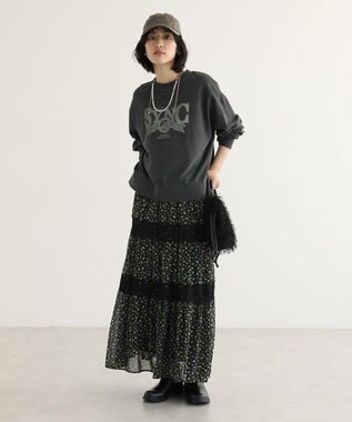 Green Parks レースドッキング花柄ティアードスカート Yellow