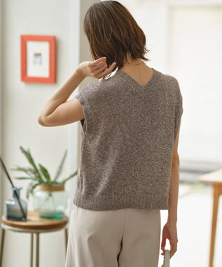 組曲 【WEB限定・前後着用可】コットンポリエステル杢プルオーバー ニット ブラウン系