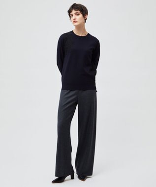 BEIGE， 【ご好評により新色追加！洗える】WILLOW / アシンメトリーレースクルーネックニット Navy×Black