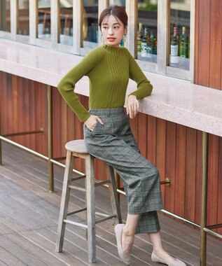 Tiaclasse 【安田美沙子さん着用・洗える】起毛チェック柄ワイドパンツ グリーン