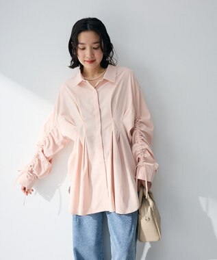 Green Parks 【WEB限定】ドロストシャーリングウエストタックシャツⅡ Pink