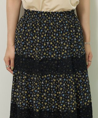 Green Parks レースドッキング花柄ティアードスカート Yellow