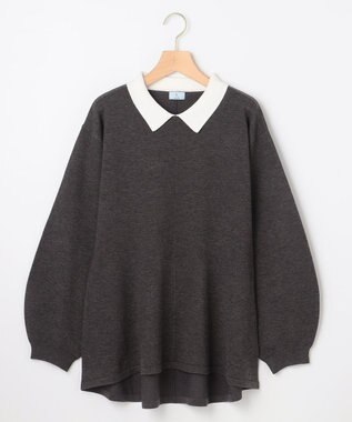 組曲 L 襟付きチュニック プルオーバー グレー系