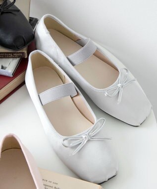 WEGO ベルト付きスクエアバレエシューズ シルバー