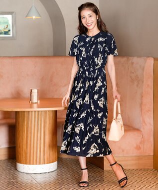 ANY SIS シアーパターン ワンピース ネイビー花柄