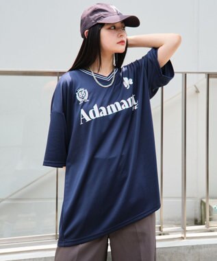 WEGO 【２点セット/ユニセックス着用ITEM/吸水速乾】アクセ付きメッシュロゴT（SS） ネイビー