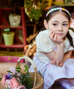 ANY KIDS フラワー ブーケ プリント スカパン ラベンダー系