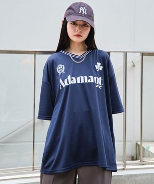 WEGO 【２点セット/ユニセックス着用ITEM/吸水速乾】アクセ付きメッシュロゴT（SS） ネイビー