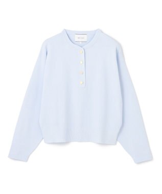 BEIGE， 【洗える】LAURA / クルーネックボタンニットトップス Sax