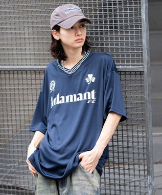 WEGO 【２点セット/ユニセックス着用ITEM/吸水速乾】アクセ付きメッシュロゴT（SS） ネイビー