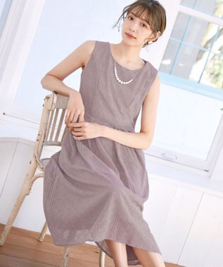 Tiaclasse 【新色追加・洗える】大人上品な総レースワンピース ラベンダーグレー