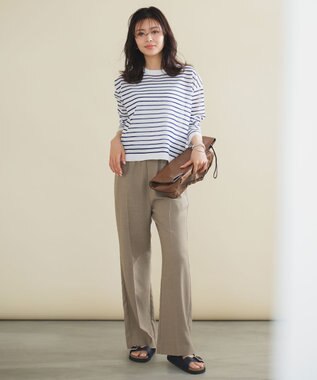 UNFILO シアーフォルムニット ボーダー オフ×ネイビー