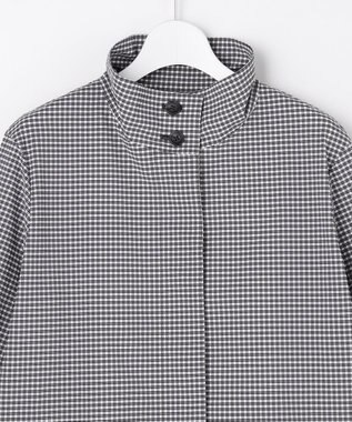 J.PRESS LADIES Lightストレッチチェック スタンドカラー コート ダークネイビーギンガム系