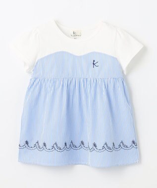 組曲 KIDS 【150-160cm】ビーチコーミングストライプ Tシャツ シーブルー系1