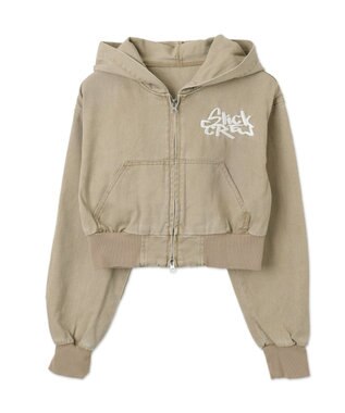 WEGO ヴィンテージウォッシュショートフードブルゾン ベージュ