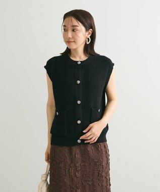 Green Parks シルバーボタンクルーネックベスト Black