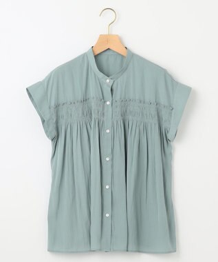 組曲 L ギャザーライトデシンシャーリング ブラウス スモーキーミント系