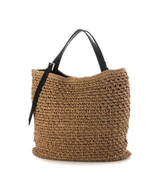 UNBILLION カシュカシュ cachecache / ベルトハンドル地柄編みトート カゴバッグ ブラック