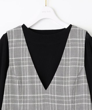 ANY SIS 【2SET】チェック ジャンパースカート× ニット ブラック系3