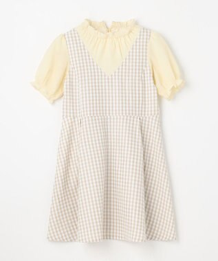 組曲 KIDS 【110-140㎝】ギンガムドッキング ワンピース ベージュ系3