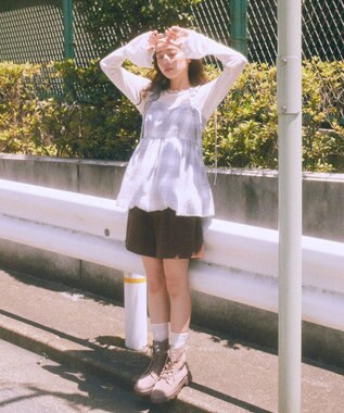 earth music&ecology チェックパターンバルーンキャミビスチェ Grayish Blue