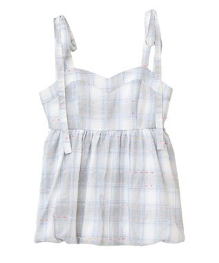 earth music&ecology チェックパターンバルーンキャミビスチェ Grayish Blue