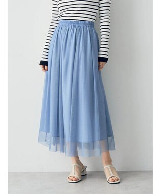 YECCA VECCA ラメチュールギャザースカート Blue