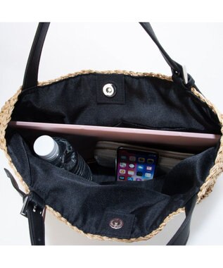 UNBILLION カシュカシュ cachecache / ベルトハンドル地柄編みトート カゴバッグ ブラック