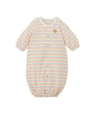 MIKI HOUSE HOT BISCUITS 【50-60cm】 みじんボーダー ワンポイント刺繍 ツーウェイオール マルチカラー