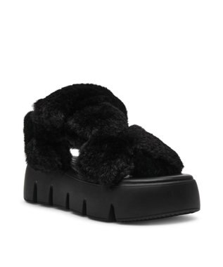 STEVE MADDEN BONKERS-F ファー厚底サンダル ブラック