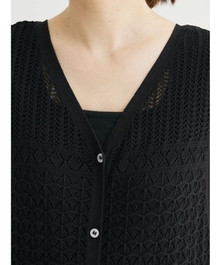 Green Parks すかし柄ロングベスト Black