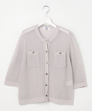 J.PRESS LADIES L LINEN COTTON BLEND ニット カーディガン ライトグレー系