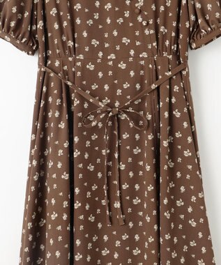 Feroux カシュクールデザイン 小花プリントワンピース ダークブラウン系