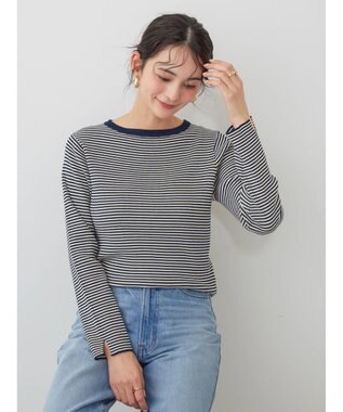 AMERICAN HOLIC ボートネックリブニットプルオーバー Border