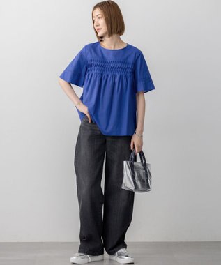 23区 【WEB&一部店舗限定】コットンローン ピンタック フレア ブラウス ブルー系