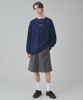 WEGO 【ユニセックス着用ITEM/SMLサイズ展開】アクセ付きワンポイントニットプルオーバー ネイビー