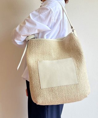 Hekhèr Le Style de Vie 【日本製 / A4サイズ対応 / 3WAY】ジュート×牛革 ショルダーバッグ large ホワイト