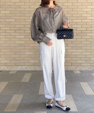 Green Parks AnriettMusee シアーボリュームスリーブブラウス Gray