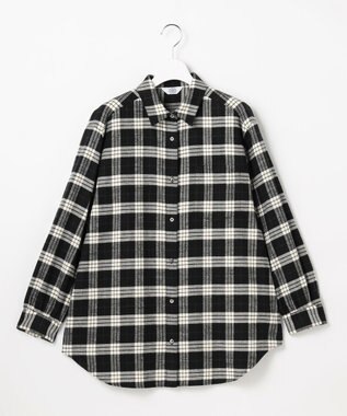 J.PRESS LADIES L コットン起毛タータンチェック シャツ ブラウス ブラック×オフチェック系