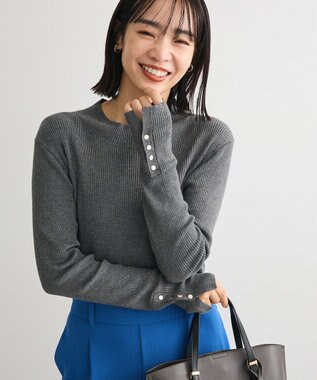 Green Parks 袖口金釦リブニットプルオーバー Gray Mixture