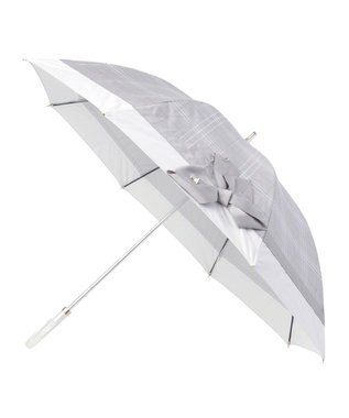 MOONBAT ランバン オン ブルー 晴雨兼用日傘 長傘 切り継ぎビジューリボン 遮光 遮熱 UV グレー（グレンチェック）