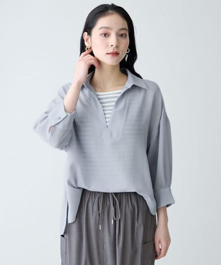 ANY L ヴィンテージメッシュスキッパーブラウス ライトブルー