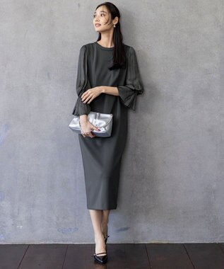 ANY SIS 【洗える】ベルスリーブナロー ドレス スレート