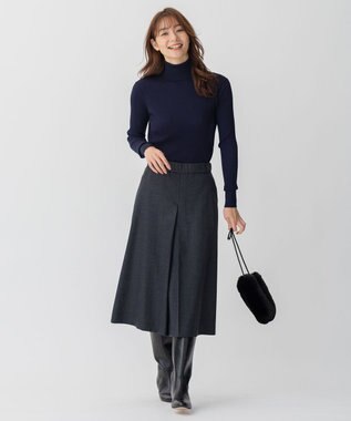 自由区 【洗える】ウォッシャブルハイカウントフラノ タックスカート グレー系