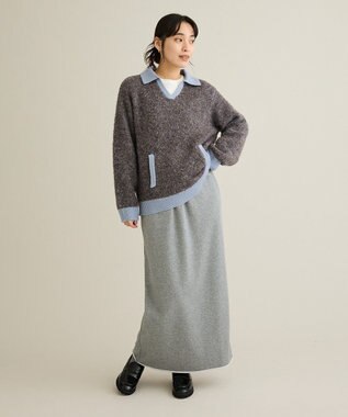 CRAFT STANDARD BOUTIQUE 配色Vネックニットプルオーバー Charcoal Gray