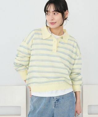 CRAFT STANDARD BOUTIQUE シアーボーダーポロ衿ニットプルオーバー Ivory