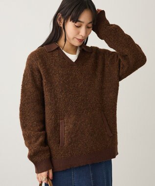 CRAFT STANDARD BOUTIQUE 配色Vネックニットプルオーバー Charcoal Gray