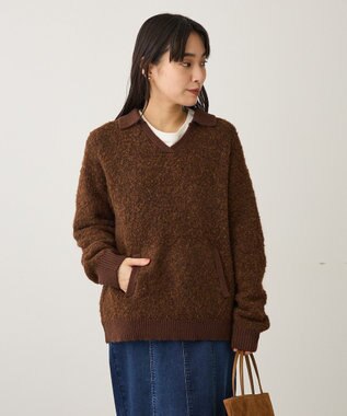 CRAFT STANDARD BOUTIQUE 配色Vネックニットプルオーバー Charcoal Gray